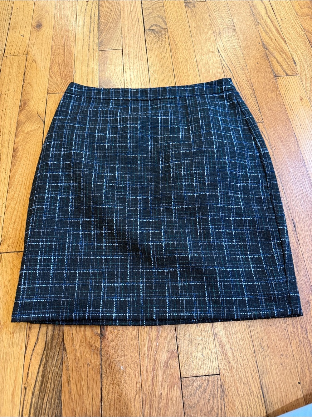 LOFT Black Mini Skirt with Blue Windowpane Plaid